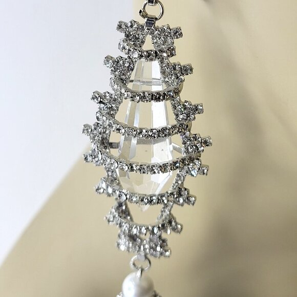 Bridal Clear Fashion Cz Chandelier Drop Earrings Statement Earrings C - Picture 9 of 11